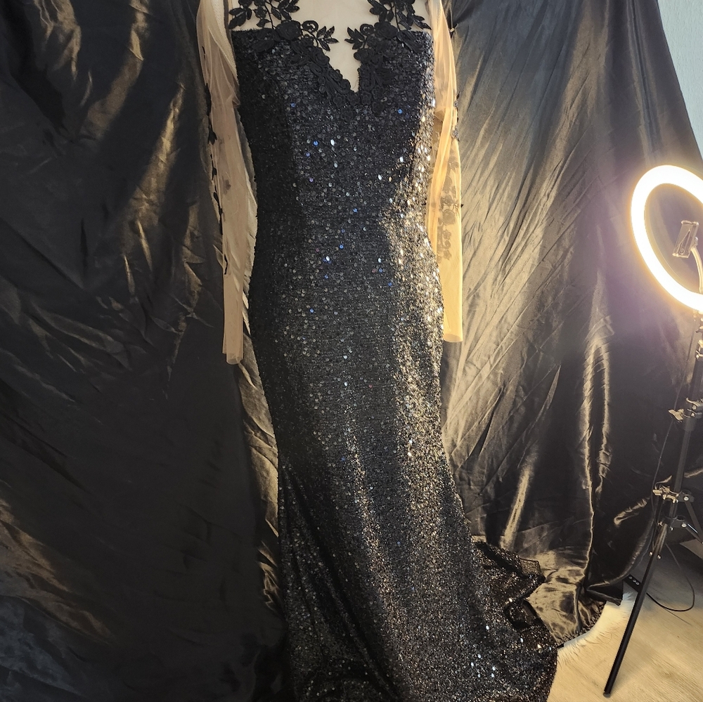 SHEIN Black Sequin Lace Dress